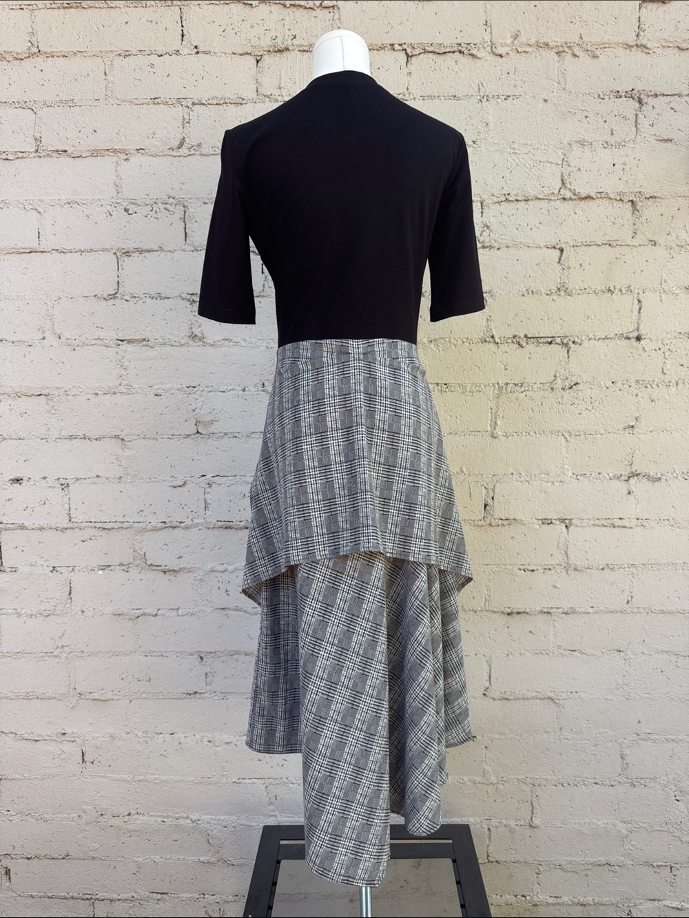 Maje Rapri Color-Blocked Geo Print Midi Dress Plaid Tie-Waist Black Size L (3) - Picture 6 of 16